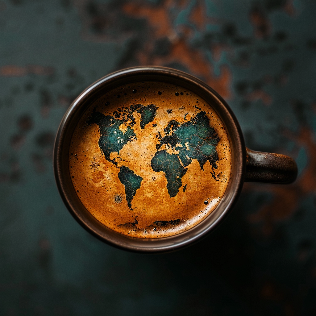 carte du monde dans une tasse de café